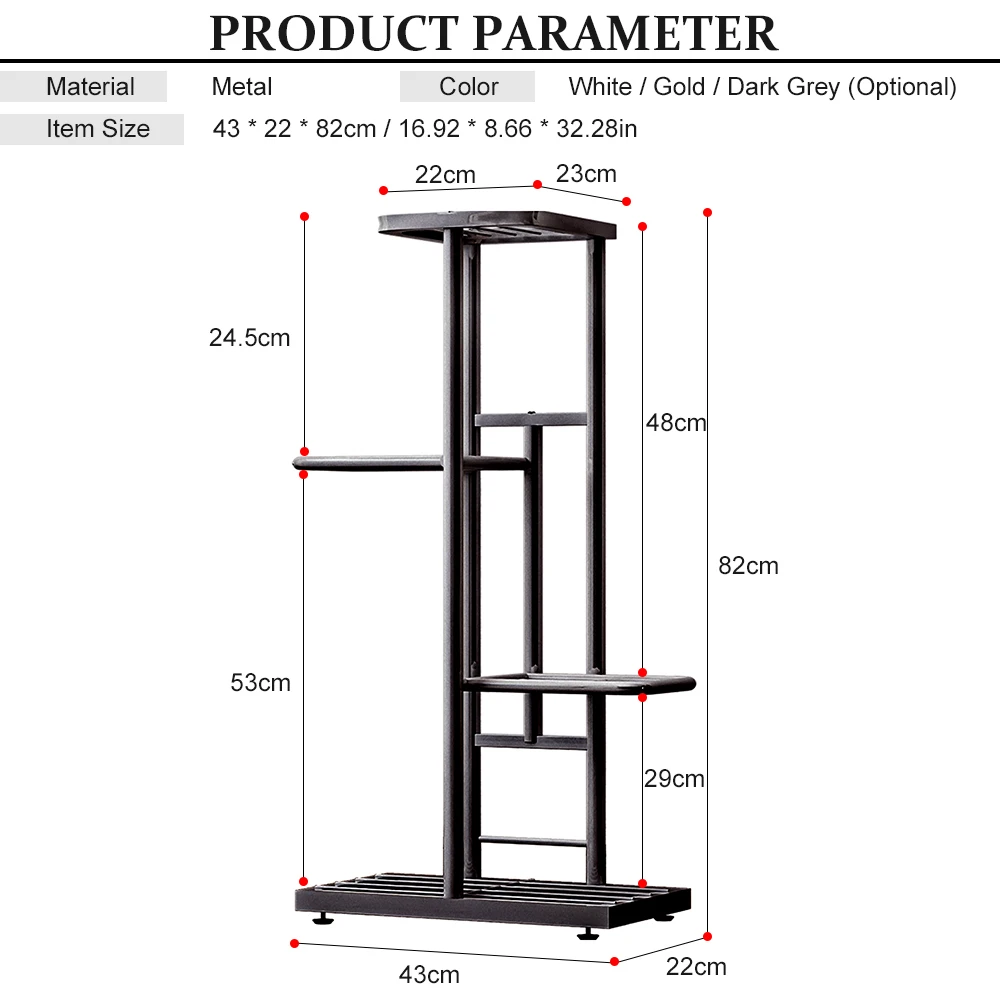 4-Tier Metal Plant Stand Flower Pot Stand Flower Display Rack Plant Holder Shelf for Indoor Living Room Balcony Decoration