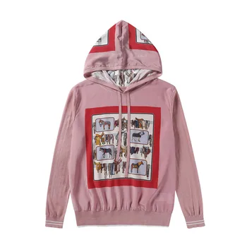 

New women s clothing hooded head set steed printed silk knitting F9122 long sleeved jacket