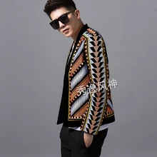 N 100%real Men Velvet Full Embroidery Event/stage Performance Short Tuxedo Jacket/stage Performance/asia Size