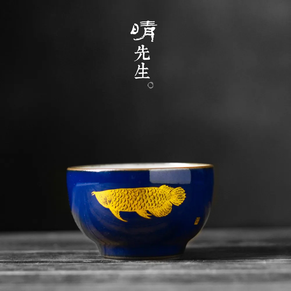 Jindezhen Ceramics Offering Blue Gold Hand Kungfu Online Teacup Single Cup Personal Drink Sip Tea Set | Дом и сад