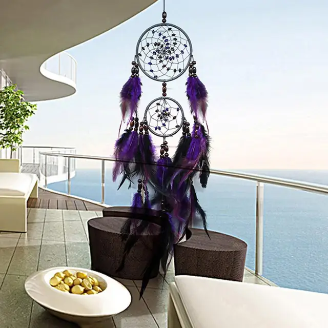 Purple feather crafts dream catcher wind chimes handmade dreamcatcher net for wall hanging car home decoration birthday gift