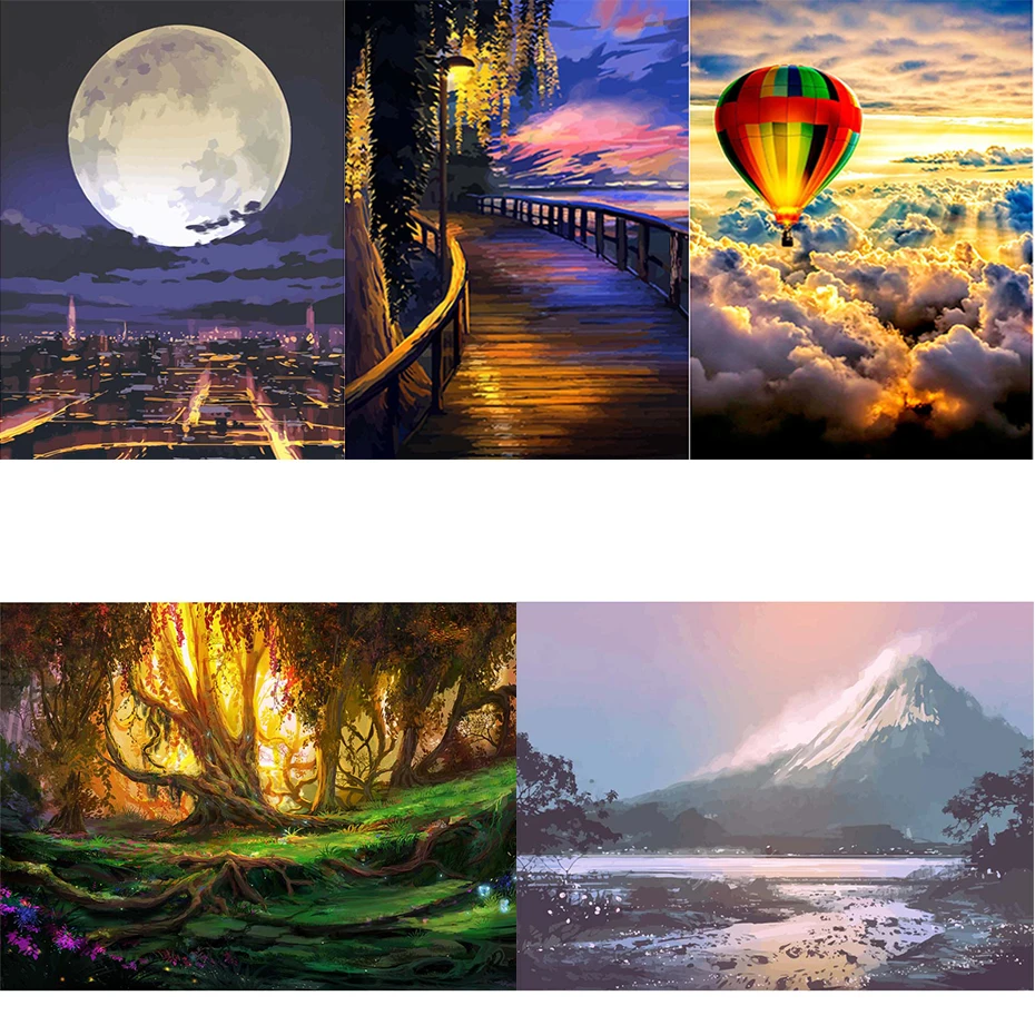 

AMTMBS Landscape Kits Coloring By Number Drawing On Canvas HandPainted Painting Art Gift DIY Pictures By Number Home Decor