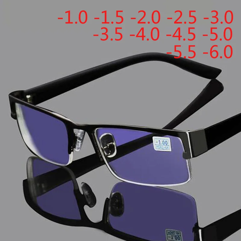 Myopia Glasses Optical Glasses Eyeglasses Frames Eyeglass Frames Square Eyeglasses Stainless Myopia Glasses Men Eyeglasses Women Half Metal Spectacles Eyeglass-0.5-1.0-1.5-2.0-2.5-3.0-3.5-4.0