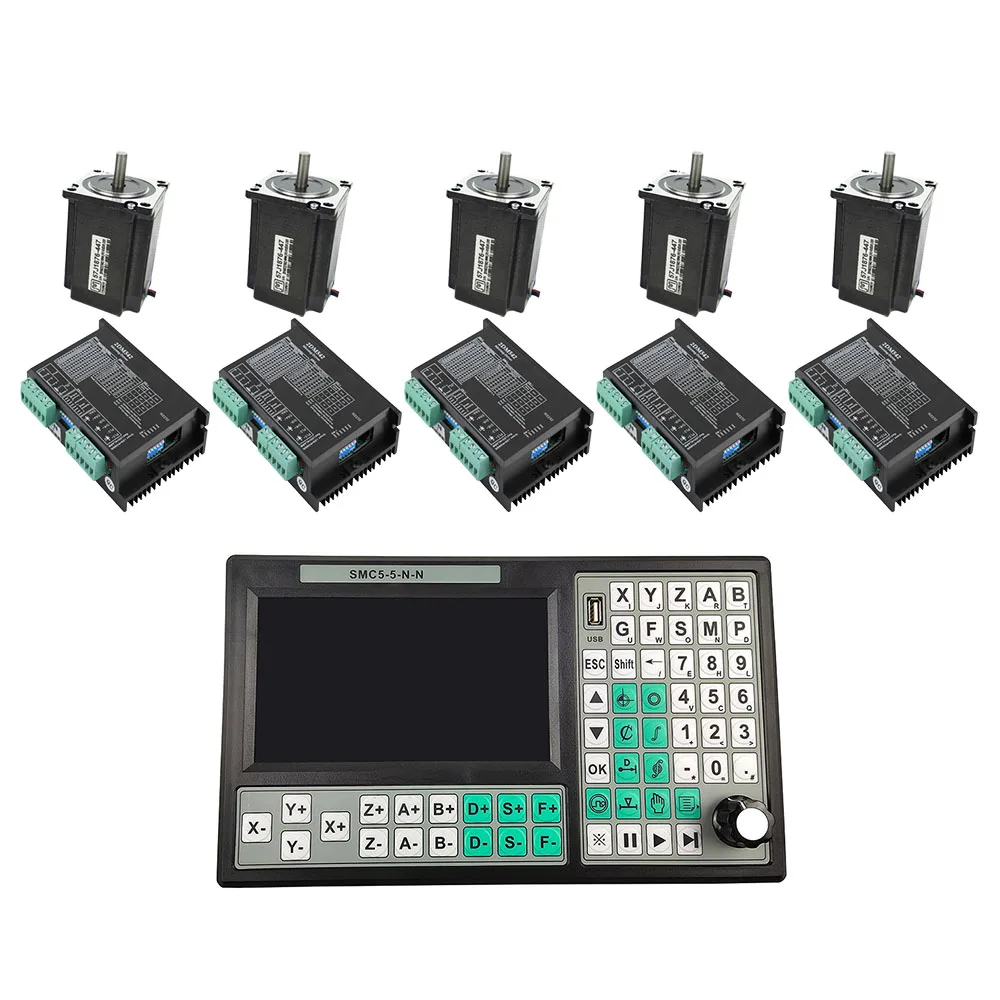 Mach3 Cnc Router 5 Assi Kit 1 Pz Offline Cnc Controller Smc5-5-N-N + 5 Pz Motore Azionamenti 2Dm542 + 5 Pz Motori Passo-Passo 57J1876-447