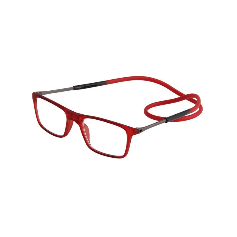 BEGELEITET мужские и женские ультралегкие магнитные очки для чтения удобные регулируемые висячие шеи против усталости очки передняя оправа очки - Цвет оправы: Красный