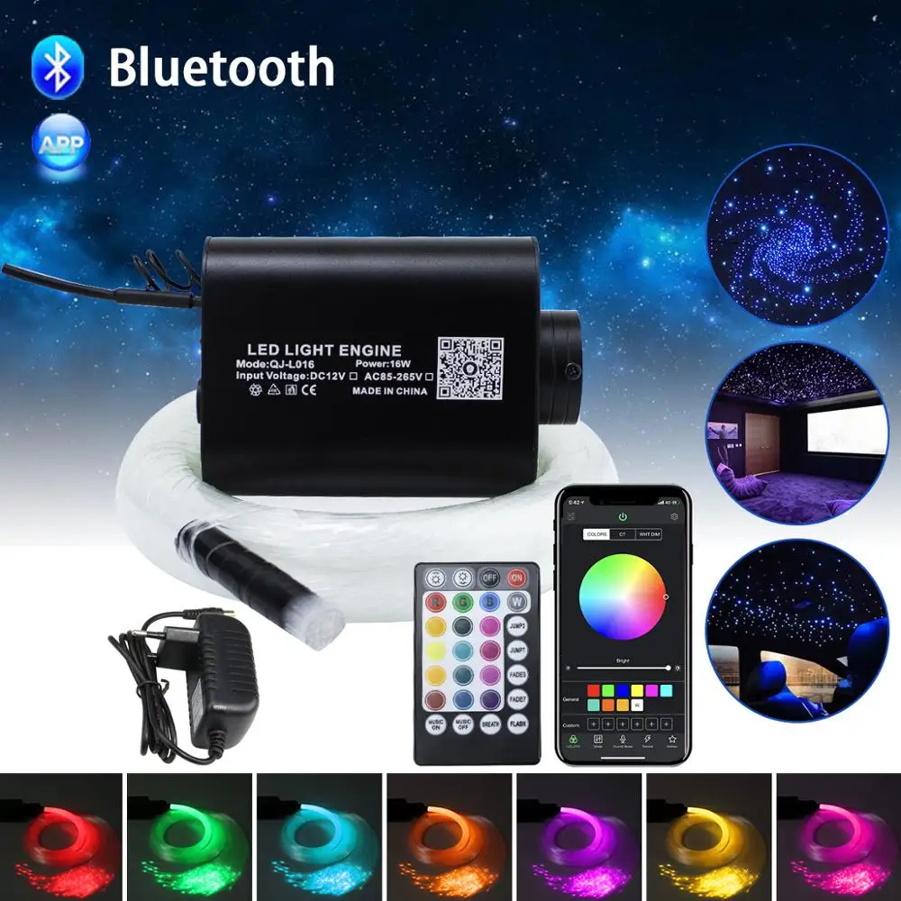New 16W RGBW LED Fiber Optic Star sky Ceiling Kit Light 200pcs/300pcs/400pcs *0.75MM*2M with Smartphone APP Bluetooth Controller
