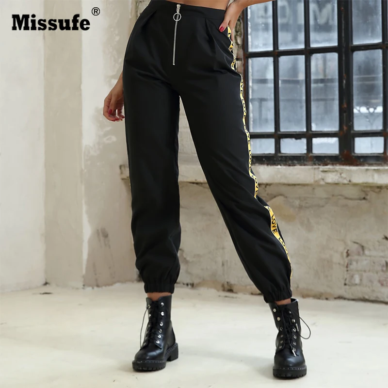 

Missufe Letter Print Pants Women High Waist Workout Sporty Trousers Overalls 2019 Autumn New Casual Loose Pants Female