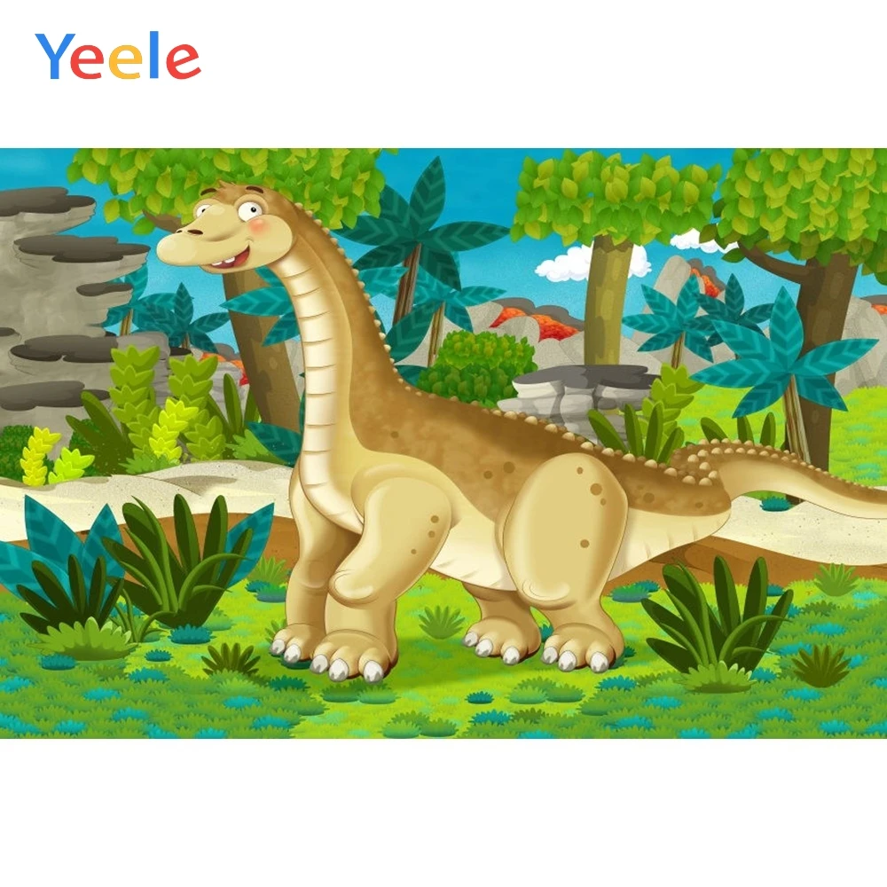 

Yeele Cartoon Dinosaur Backdrop Forest Jungle Tree Sky Kids Baby Birthday Custom Vinyl Photography Background For Photo Studio