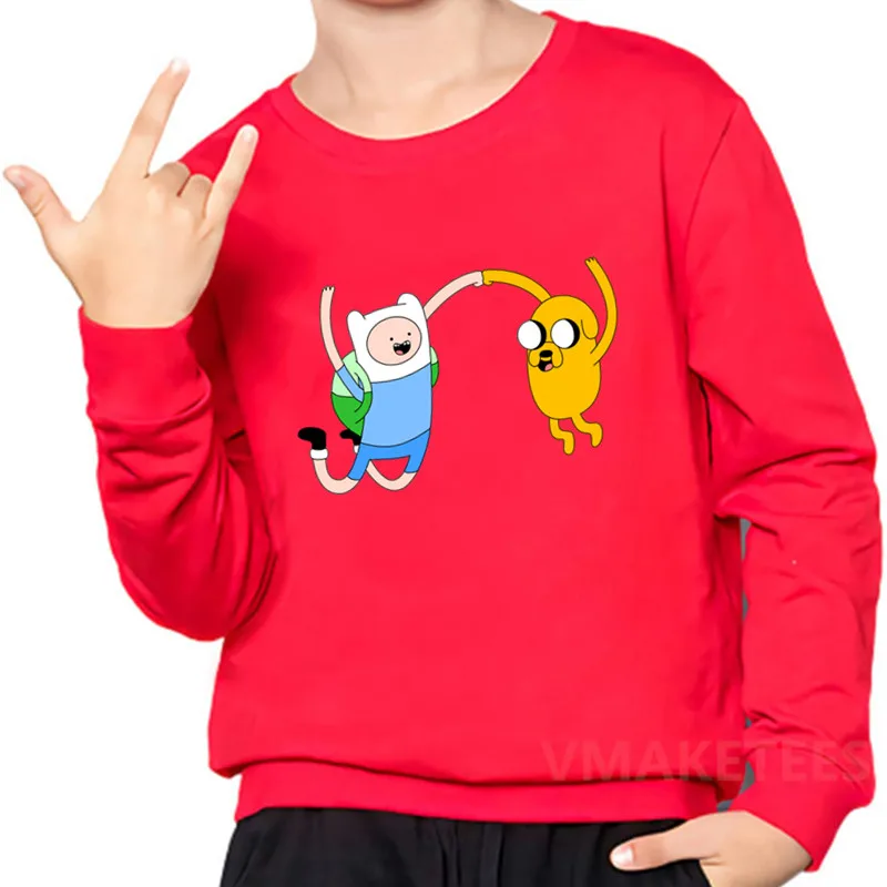 Детские толстовки с изображением Финна из Adventure Time and Jake с мультяшным принтом толстовка для мальчиков и девочек детские осенние Топы, забавная одежда для малышей KYT5200 - Цвет: 5200E-Red