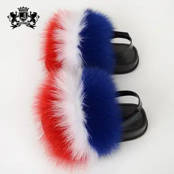 

sandals slippers children's real fox fur soft slides kids indoor outdoor flat Sandals