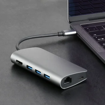 

8in1 4K RJ45 Connection Conversion Power Supply SD Card Reader HUB Adapter Type C To HDMI USB 3.0 High Speed For Macbook Pro