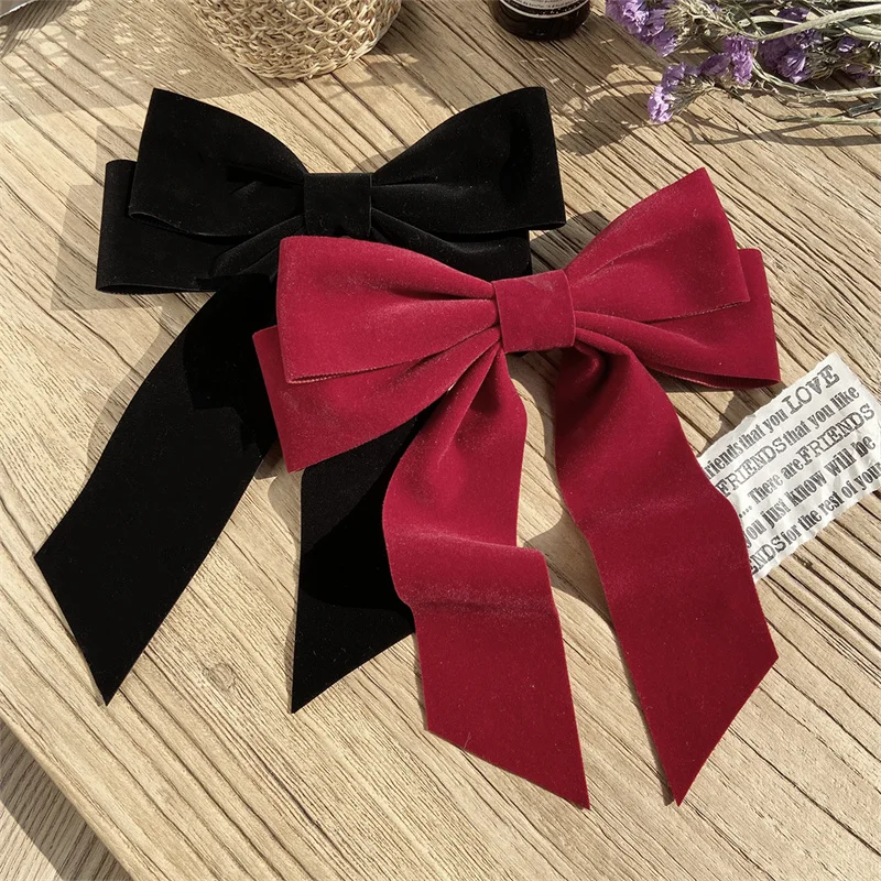 banana hair clips Black Big Large Velvet Bow Hair Clip For Women Girls Wedding 2021 New Hair Ties Hair Accessories Long Ribbon Korean Hairpins mini hair clips