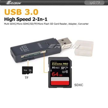 

079UK Up to 128GB 2 In 1 USB 3.0 Memory Card Reader for TF SD/Micro SD/SDHC/SDXC