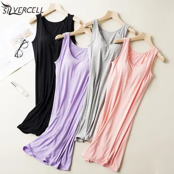 

2020 Sexy Modal Nightgown For Women With Chest Pad Nightwear Sleepdress Sleeveless Ladies Nightgown Nightdress Sleepshirts
