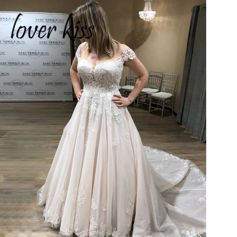 Lover Kiss robe de mariage Гламурное свадебное платье с рукавами-крылышками Свадебные платья с кружевным лифом и низкой спинкой vestidos de novia