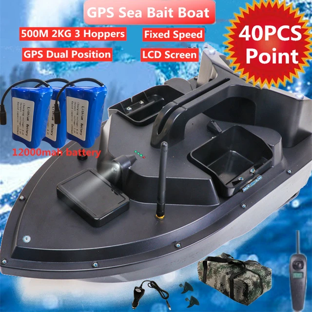 16 Point GPS Bait Boat 3 Hoppers 500M 2KG Load GPS Auto Feed Return Fishing  Bait Boat With Fish Finder RC Fishing Finder Boat To