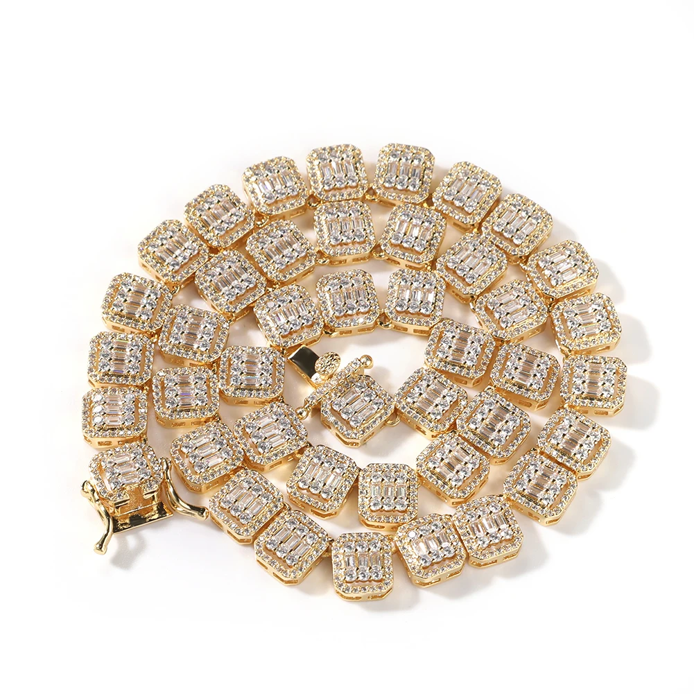 The BLING KING 10mm Baguettecz Chain Paved Bling Square Cubic Zirconia Iced Out Link Chain Necklace Hiphop Jewelry Fior Gift