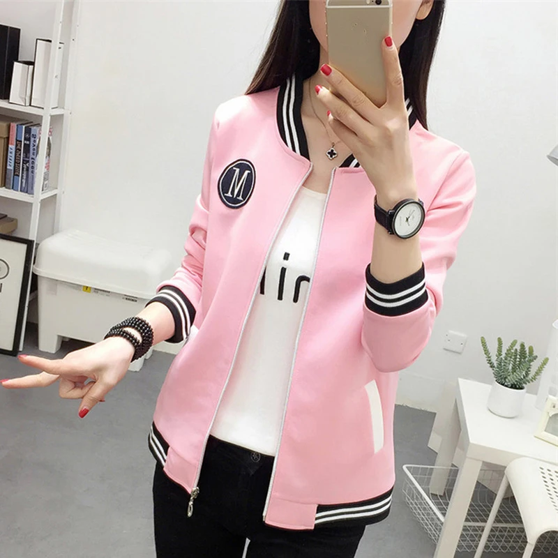 discount  Plus Size 2019 New Korean Style Autumn Coat Baseball Uniform Cardigan Long sleeve Pockets Zipper O-