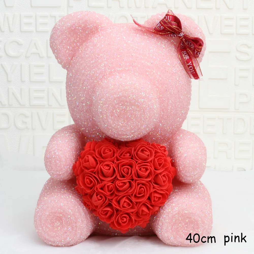 40cm Rose-pink С кристалалми и стразами медведь розовой мишкой для подарок ко Дню Святого Валентина мишка со стразами девушке на день рождения Рождество Подарки на год - Цвет: 40cm Rose-pink