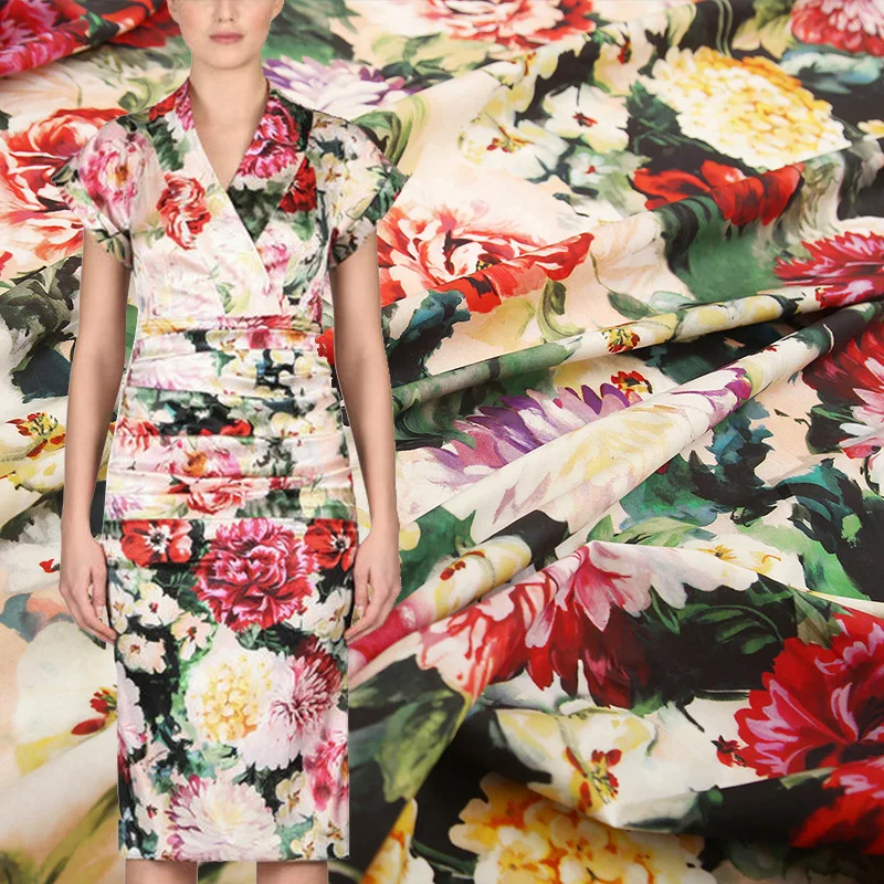 New cotton printing fashion cloth European and American style colorful flower digital printing clothing handmade DIY fabric