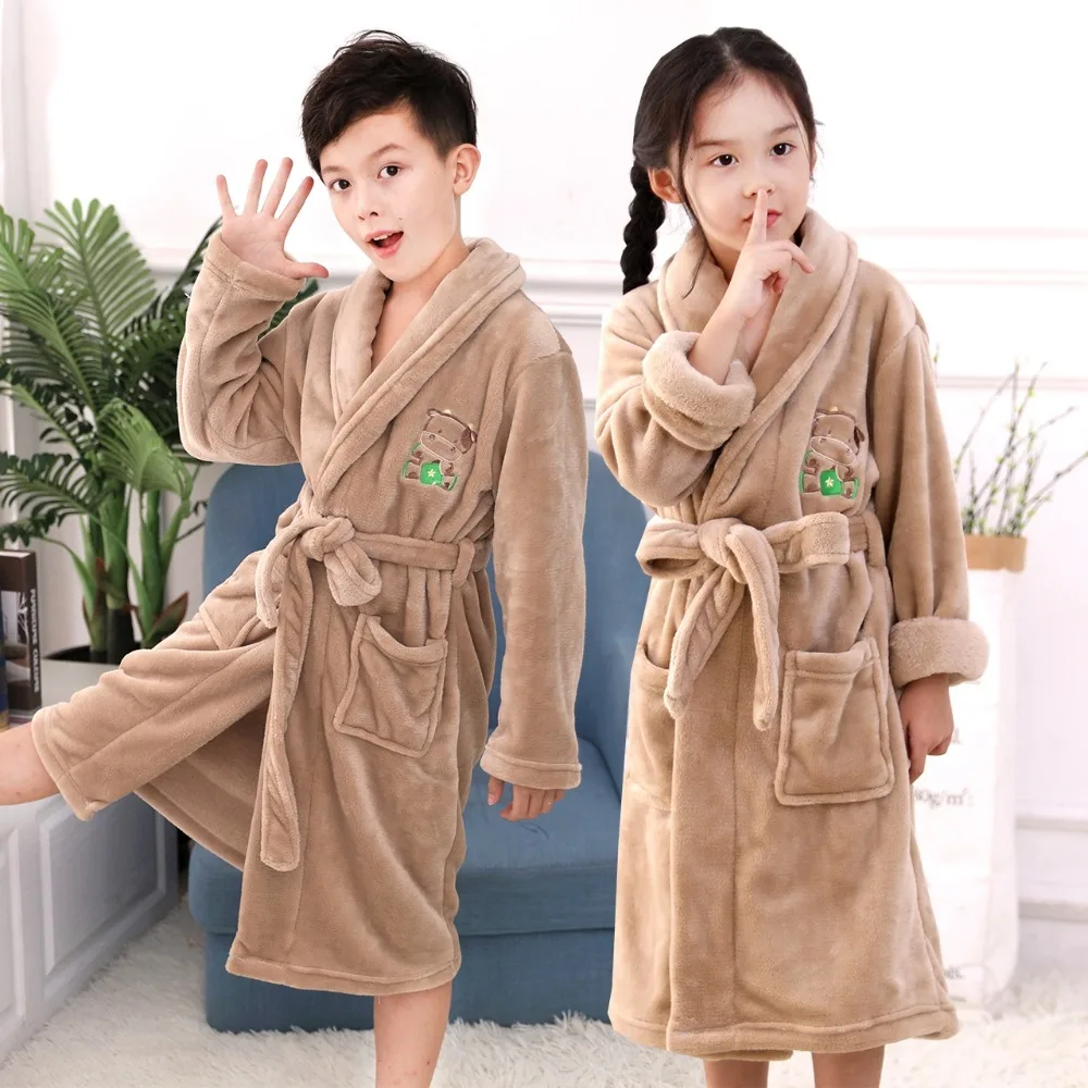 Children's Bathrobes New Year Winter Boys Nightgown Super Soft Girls Lengthened Thick Flannel Pajamas Kids Bathrobe Winter
