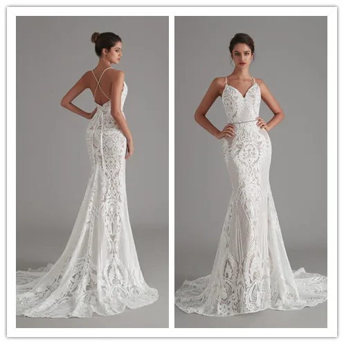 without train Старинные кружева Русалка свадебное платье Турция Vestido de Novia блесток кружева Sheer свадебные платья халат mariee gelinlik casamento - Цвет: without train