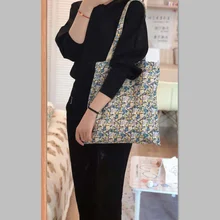 Fresh Pastoral Style Floral Shopping Bag Eco-friendly One-shoulder Canvas Bag Cotton Bag Female Art Medium Tote Bag 37x35cm