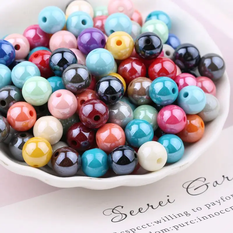 50pcs 10mm Solid Color Round Acrylic Round Loose Beads For Jewelry Findings 