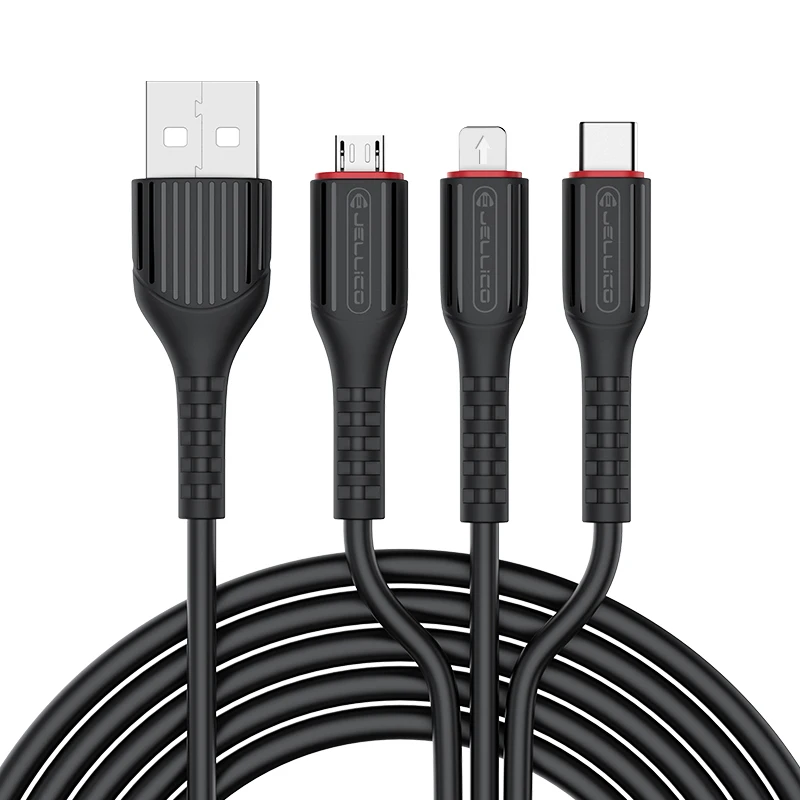 Jellico 3 в 1, USB кабель для iPhone, samsung, Xiaomi, мульти быстрая зарядка, микро USB кабель для мобильного телефона, usb type-C кабель - Цвет: 3 In 1 Black