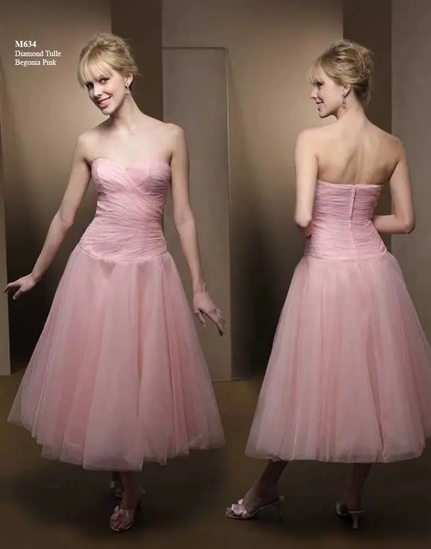 

pink tulle pleat sexy sweetheart a-line tea-length vestido de festa prom dresses 2018 new fashion party Bridesmaid Dresses