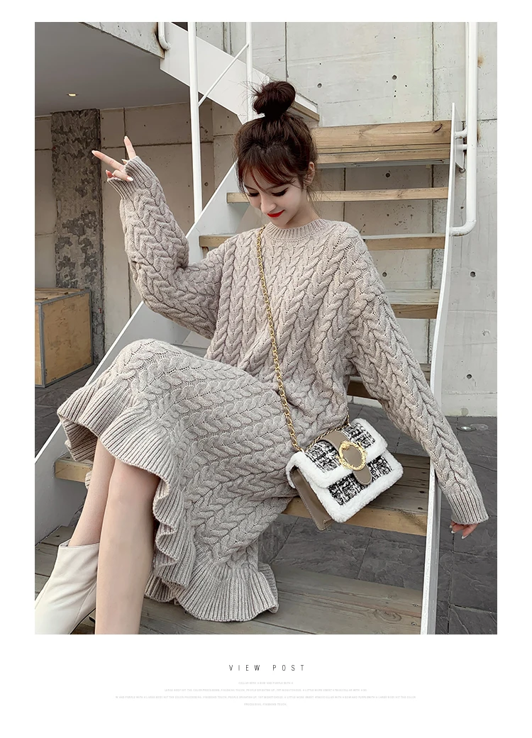 Длинный женский пуловер, свитер, юбка, выше колена, Harajuku, Pull Femme размера плюс, Truien Dames, корейский элегантный джемпер, Sueter Mujer