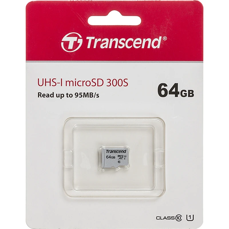 Карта памяти microSDXC UHS I U1 TRANSCEND 64 ГБ 95 МБ/с Class 10 TS64GUSD300S 1 шт.|Карты памяти| |