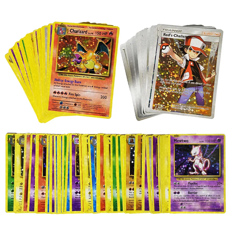 60 шт. Charizard Mewtwo карты Pokemon Flash Card первая версия базовый тренировочный английский