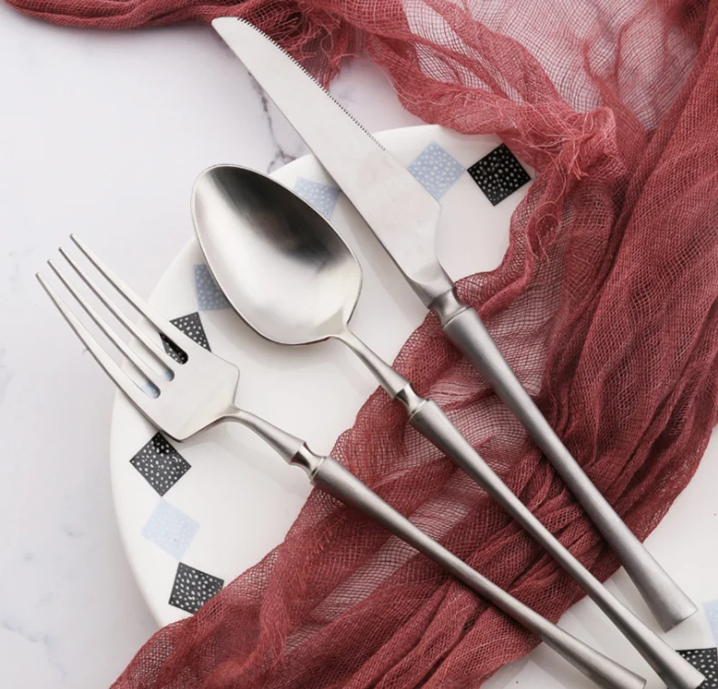 Matte Black Stainless Steel Dinner Set Dinner Service Tableware Set Dinnerware Set Cutlery Set Knife Fork Spoon