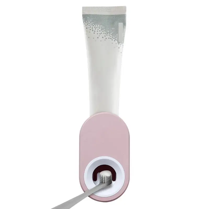 Настенное крепление подставка Автоматический Диспенсер зубной пасты, для зубной щетки держатель пыленепроницаемый Аксессуары для ванной комнаты набор зубная паста соковыжималки - Цвет: Розовый