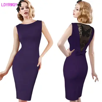 

LDYRWQY spring and autumn new European and American women's fashion temperament round neck stitching lace hollow pencil dress