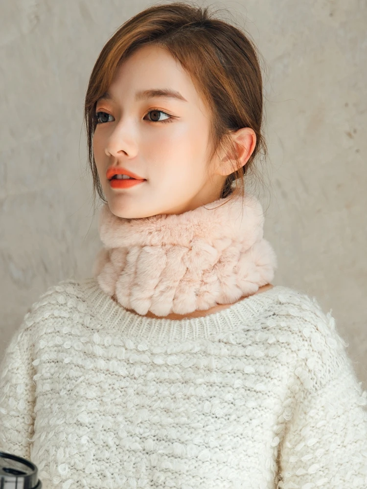 

Korean style fashion elastic fur scarf real Rex rabbit fur collar soft woven warm scarf women's winter new style scarf