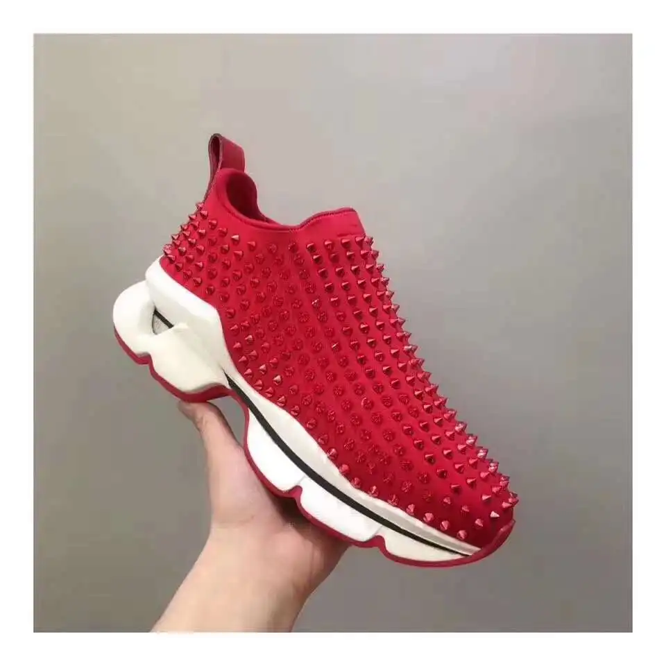 

2019 Designer Men Shoes OLOMLB-CL Red Bottom Low Cut Sneaker Men Sports Shoes Cowhide Rivet Casual Couple Models Flat Loafers