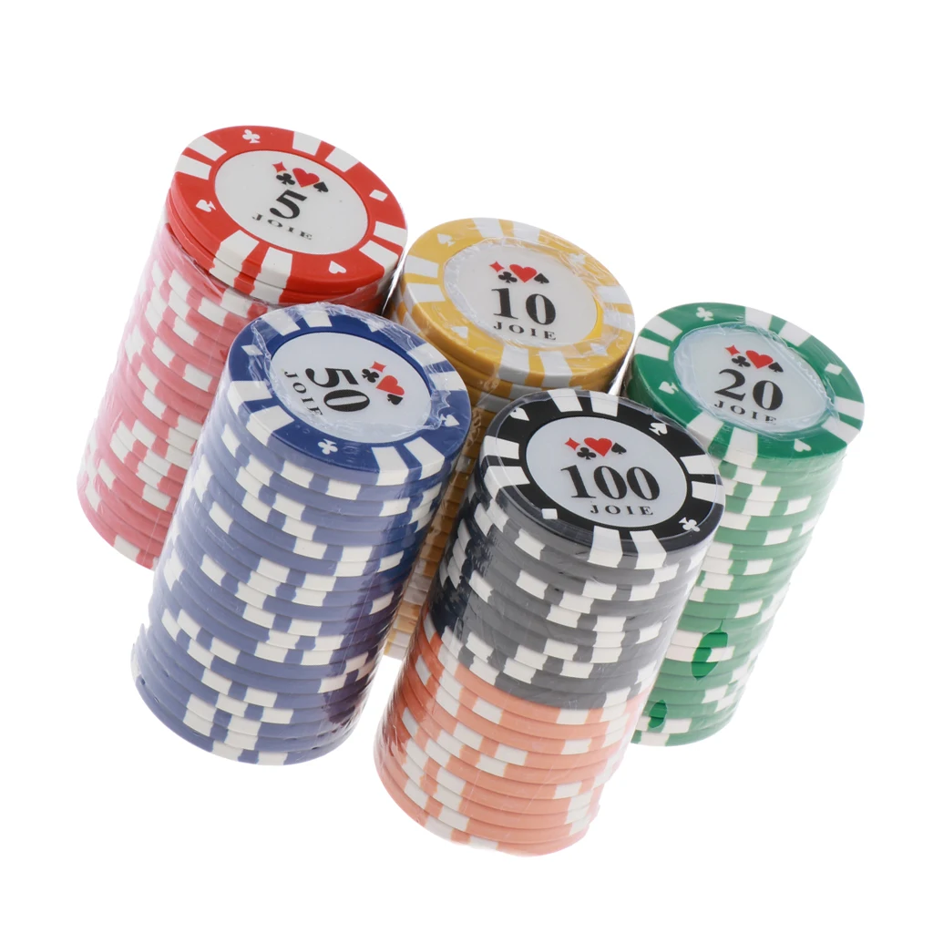 100x Poker Chip набора с Пластик чехол игра в кости чипы 5,10, 20,50, 100 значение, различие Цвет