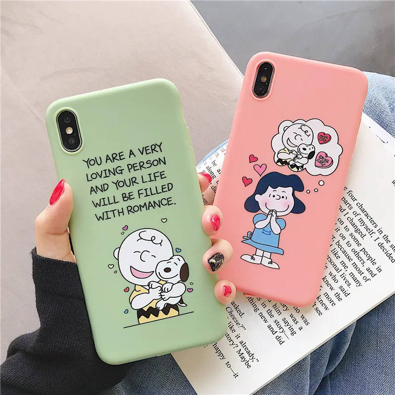 

Cartoon Peanut puppy Charlie Brown Lucy phone case For iphone 6 6s 7 8 plus x xr xs max Comic Cute dog Soft silicon couple cover