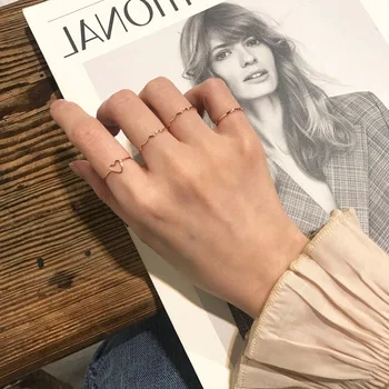 

MENGJIQIAO Fashion Simple Heart Metal Wave Hand Knuckle Rings For Women Girls 4pcs/set Small Finger Ring Accessories Jewelry
