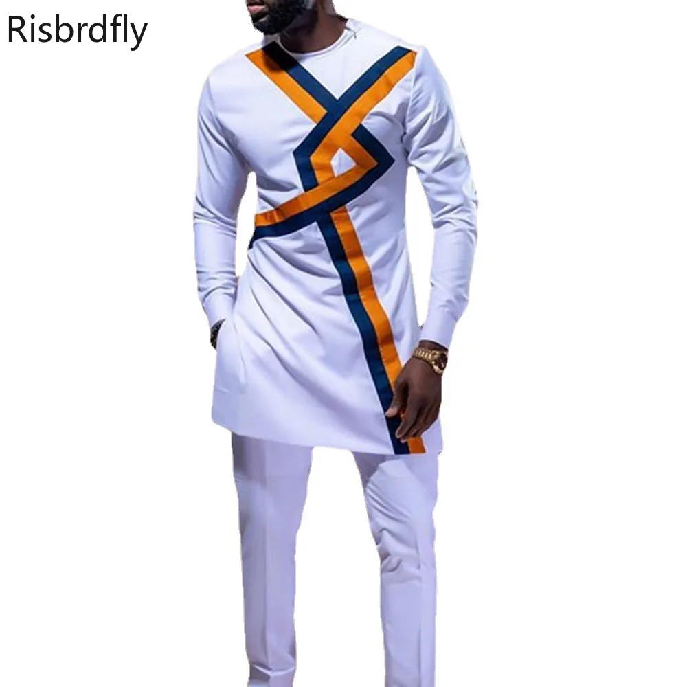 2021 New Arrival Fashion Style African Men White Plus Size Long Sleeve Dashiki O-neck Shirts Men Clothing