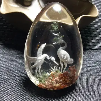 

Real yu hand-made pendant necklaces Green ghost inside carved crane women yu pendant Sweater chain female jewelry