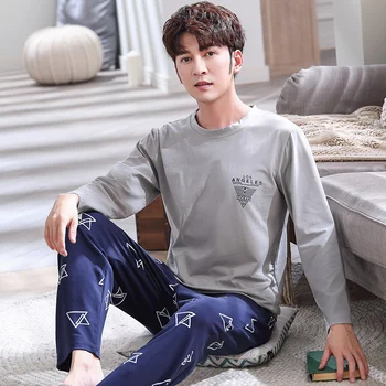 

Large size 3XL new 2020 spring men's pajamas long sleeve men's pajamas suit men's cotton pajamas men's suit home service