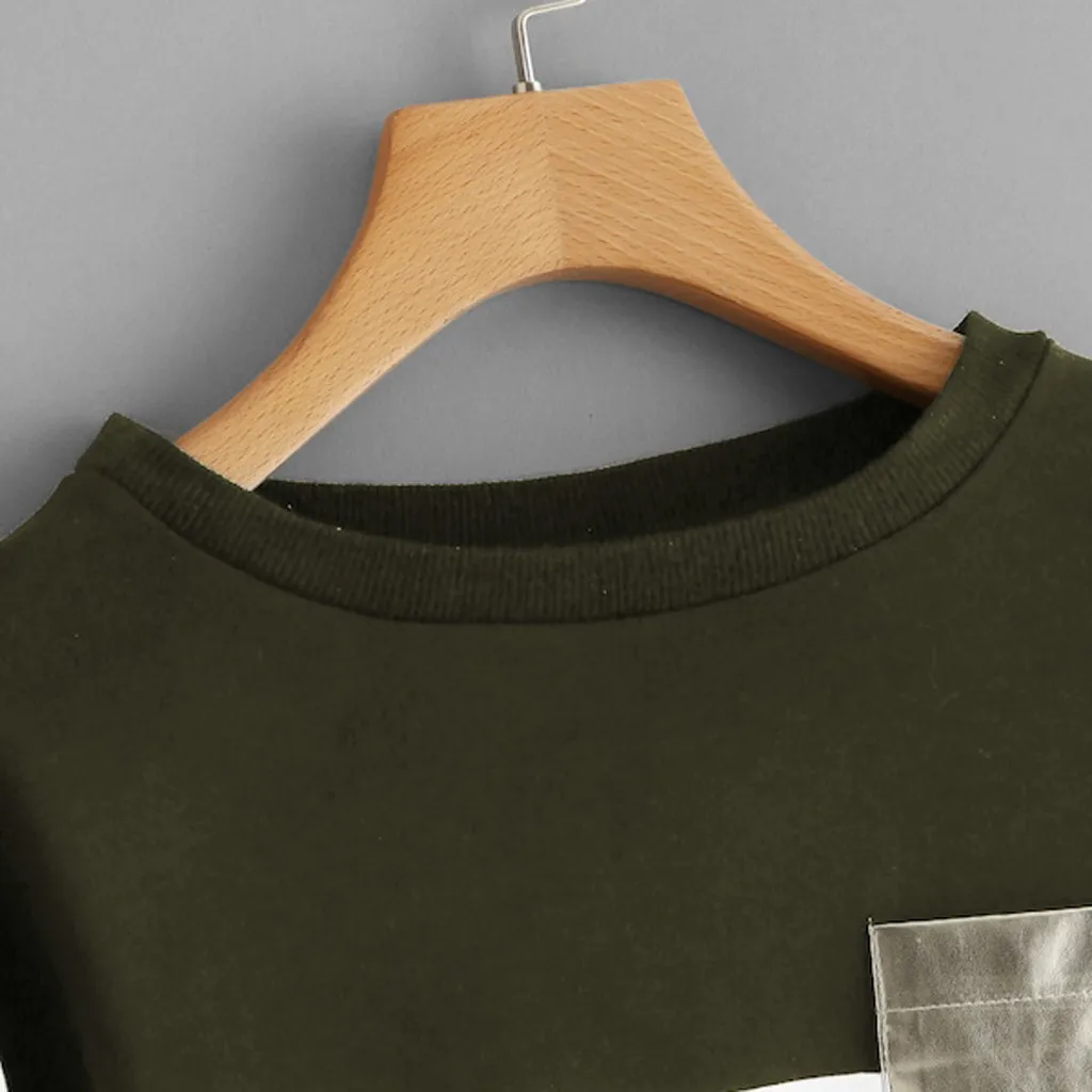 JAYCOSIN Fashion Women Casual O-Neck Sweatshirt Long Sleeve Bandage Patchwork Pocket Unique Elegant Comfortable Soft Chic Blouse