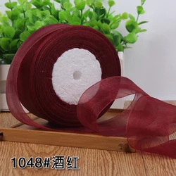 Elegant Organza Ribbons for Wedding and Party Decor - 45m Roll, Multiple Widths Available (Wine red)