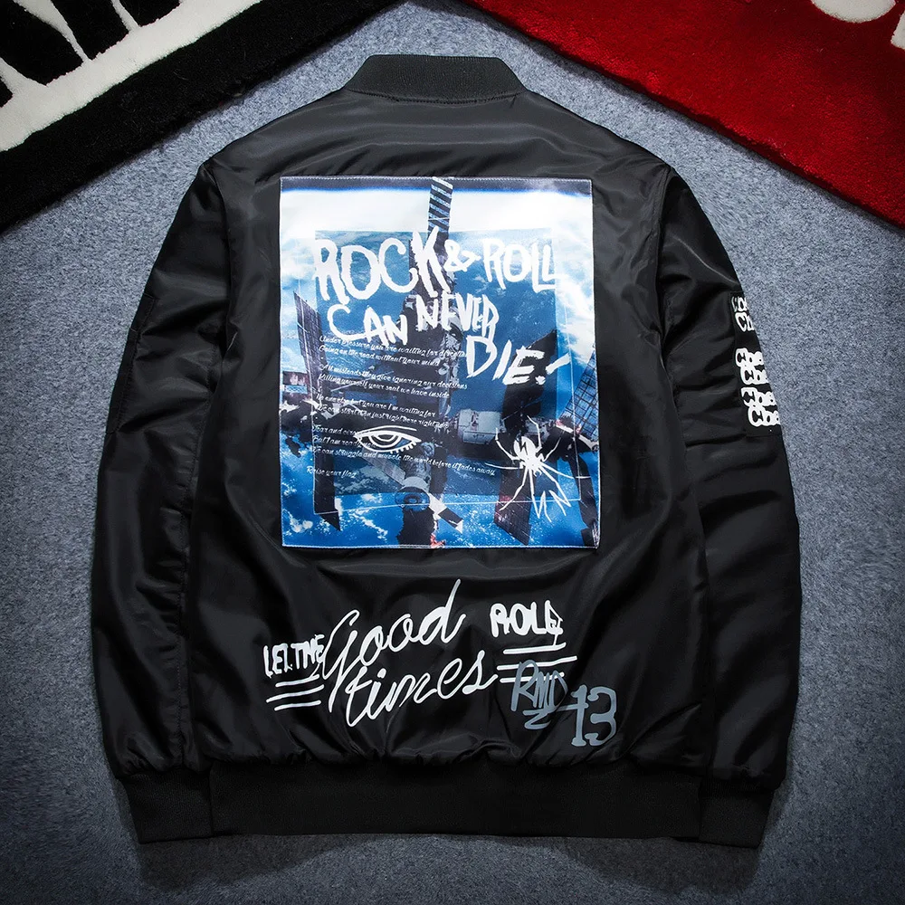 Мужская куртка-бомбер с буквенным принтом размера плюс со стоячим воротником, модная повседневная верхняя одежда, Мужское пальто, бейсбольные куртки