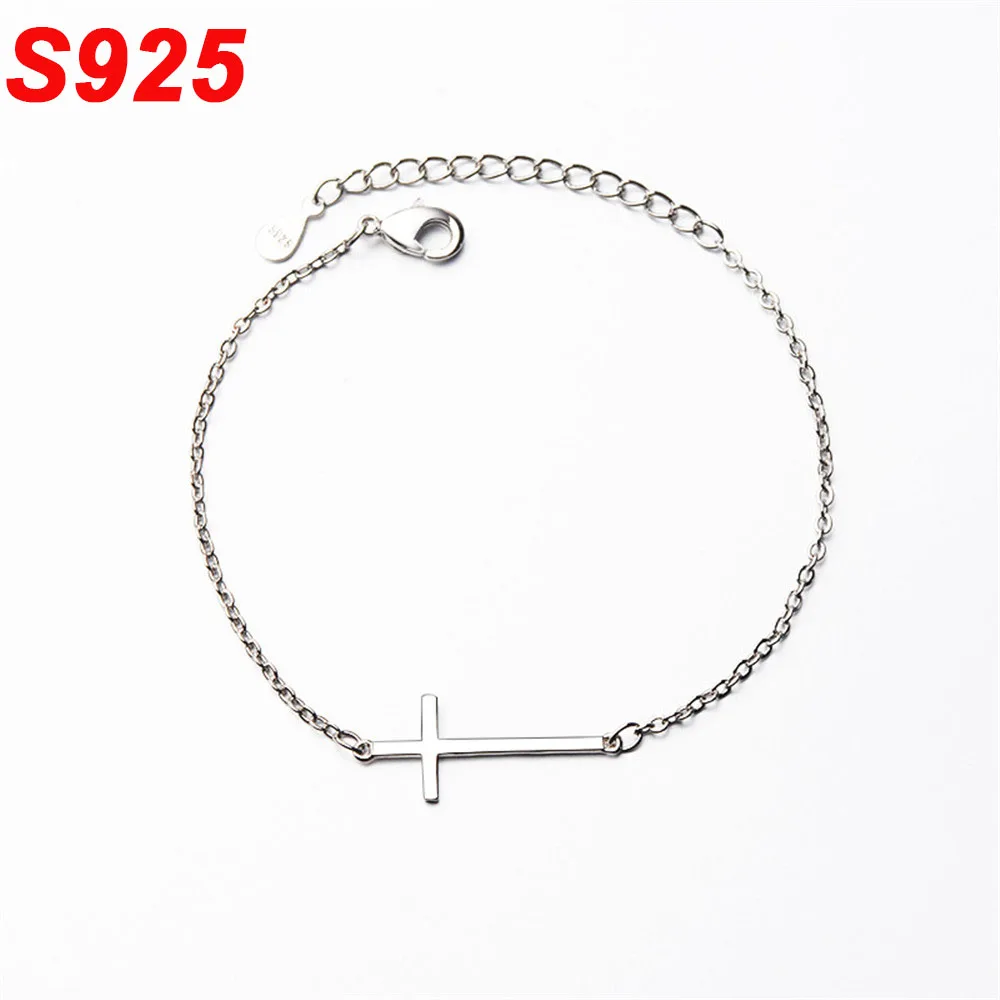 Изысканные 925 пробы серебряный крест с горизонтальной перекладиной браслет цепочка на руку браслет на запястье как у ювелирные изделия SB016