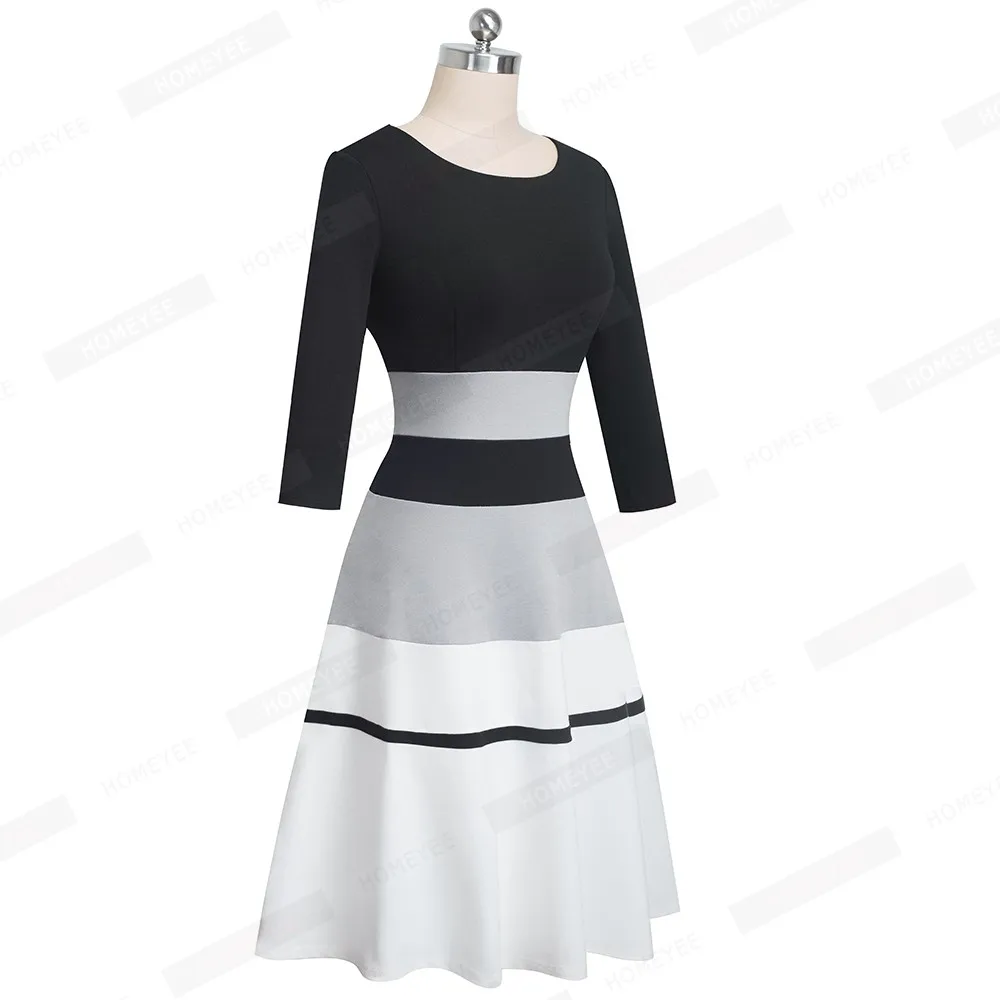 Женское элегантное осеннее классическое лоскутное расклешенное платье в полоску в стиле ретро, Повседневные Вечерние трапециевидные платья EA173
