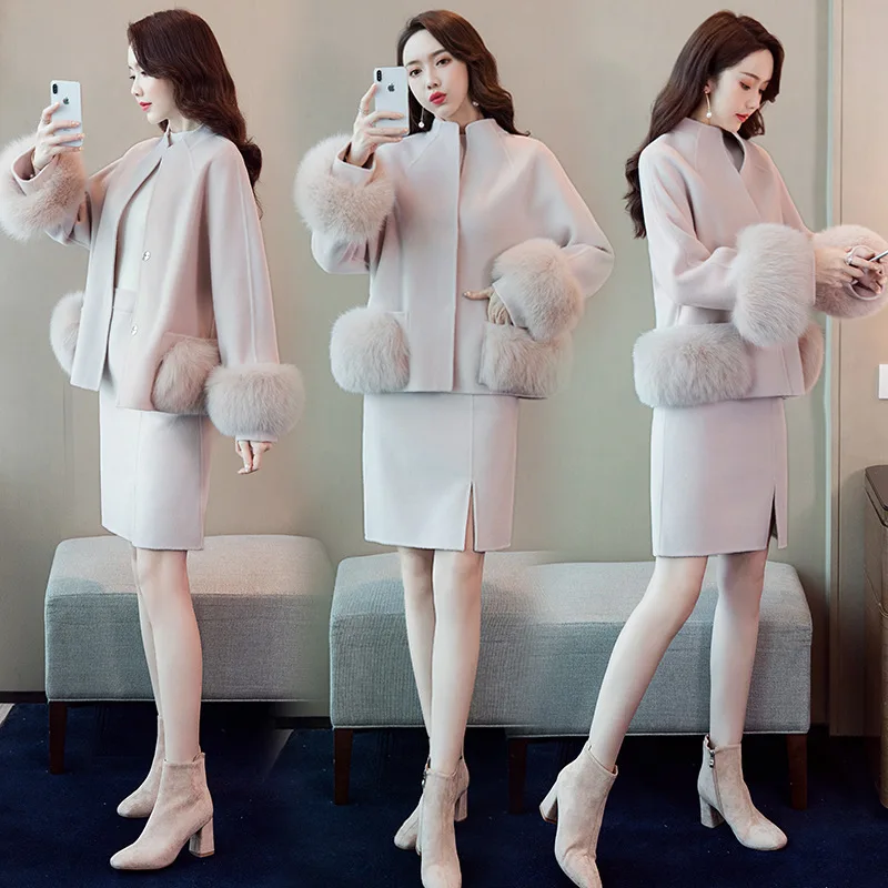 

Fashionable Dress Outfit Women's 2019 Autumn New Style Elegant Fashion Western Style Woolen Jacket Skirt Slimming Two-Piece Set